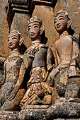 Elaborate figures carved in stucco decorate the ancient stupas, Kakku Buddhist Ruins. Shan State in Myanmar (Burma).